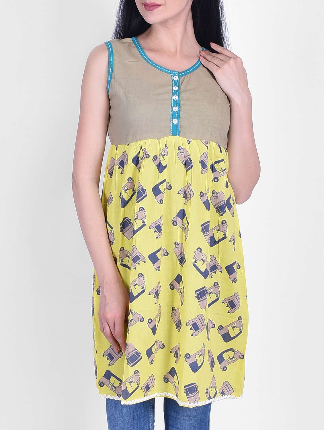 yellow cotton flared kurti