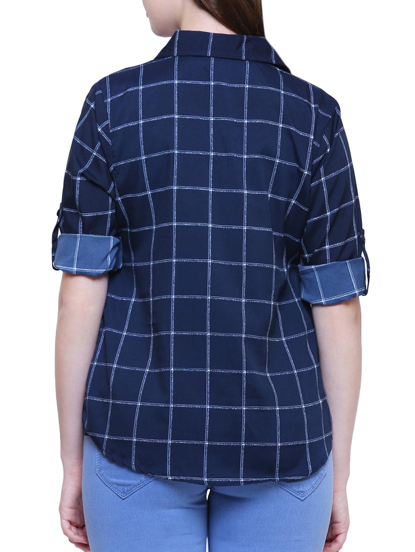navy checked roll tab sleeved shirt - 15778798 - Standard Image - 2