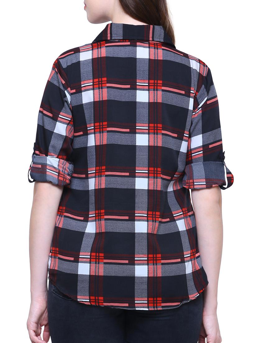 navy checkered roll tab sleeved shirt - 15778799 - Standard Image - 2