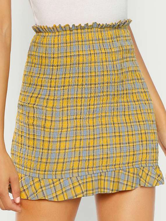 ruffle hem checkered skirt