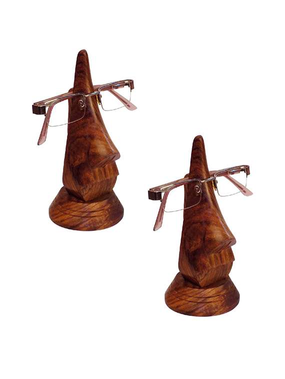 desi karigar beautiful unique hand carved rosewood nose-shaped eyeglass spectacle holder (set of 2)