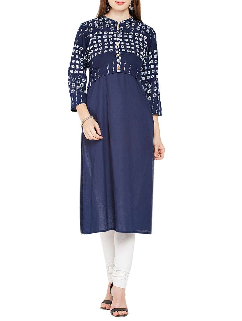 indigo printed straight kurta
