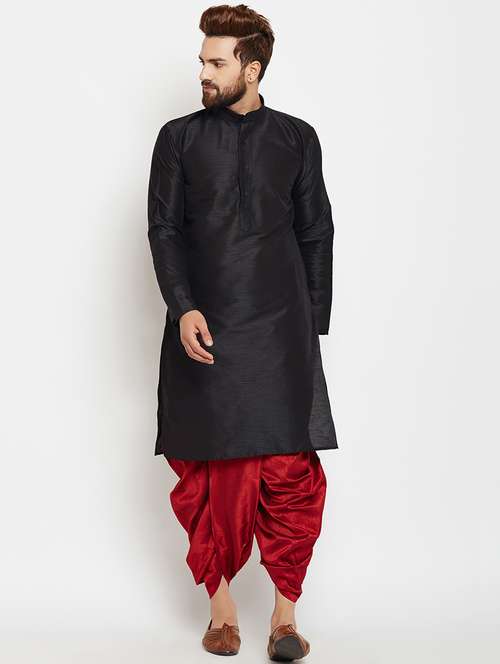 black silk blend dhoti kurta set - 15781702 - Standard Image - 0