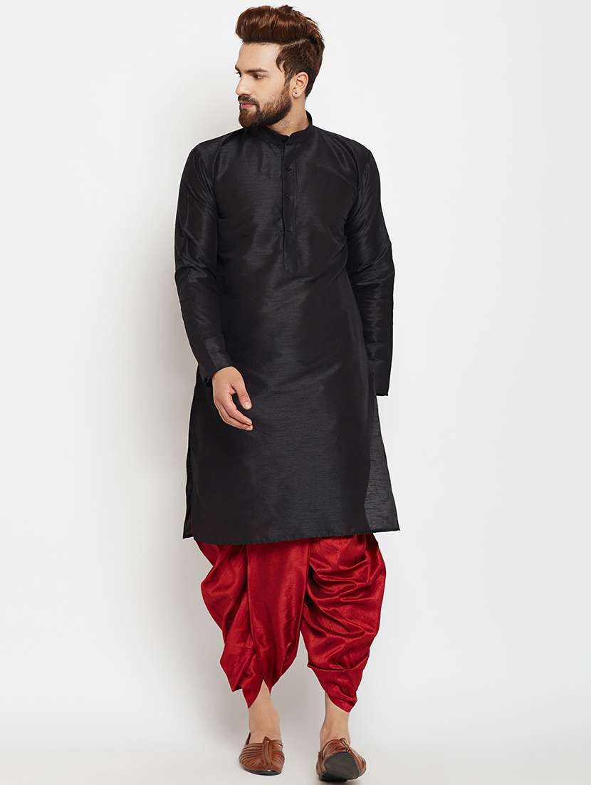 black silk blend dhoti kurta set - 15781702 - Zoom Image - 0