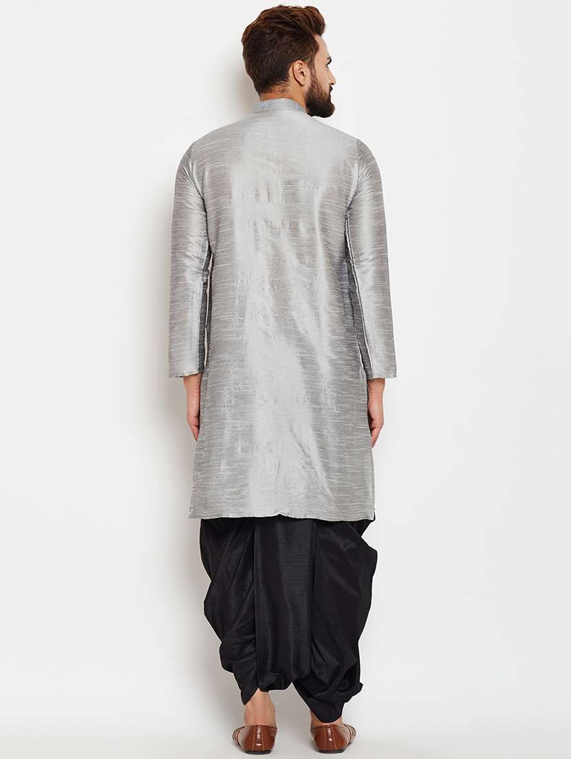 silver silk blend dhoti kurta set - 15781706 - Standard Image - 2