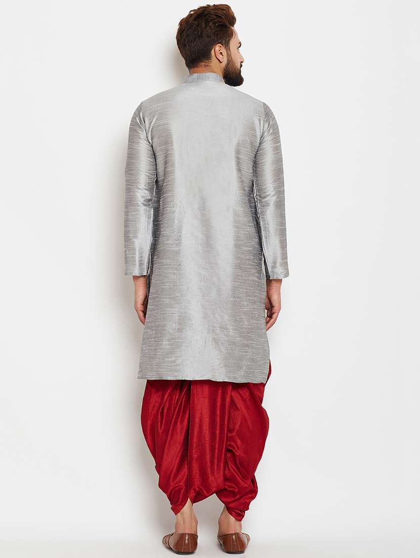 silver silk blend dhoti kurta set - 15781707 - Standard Image - 2