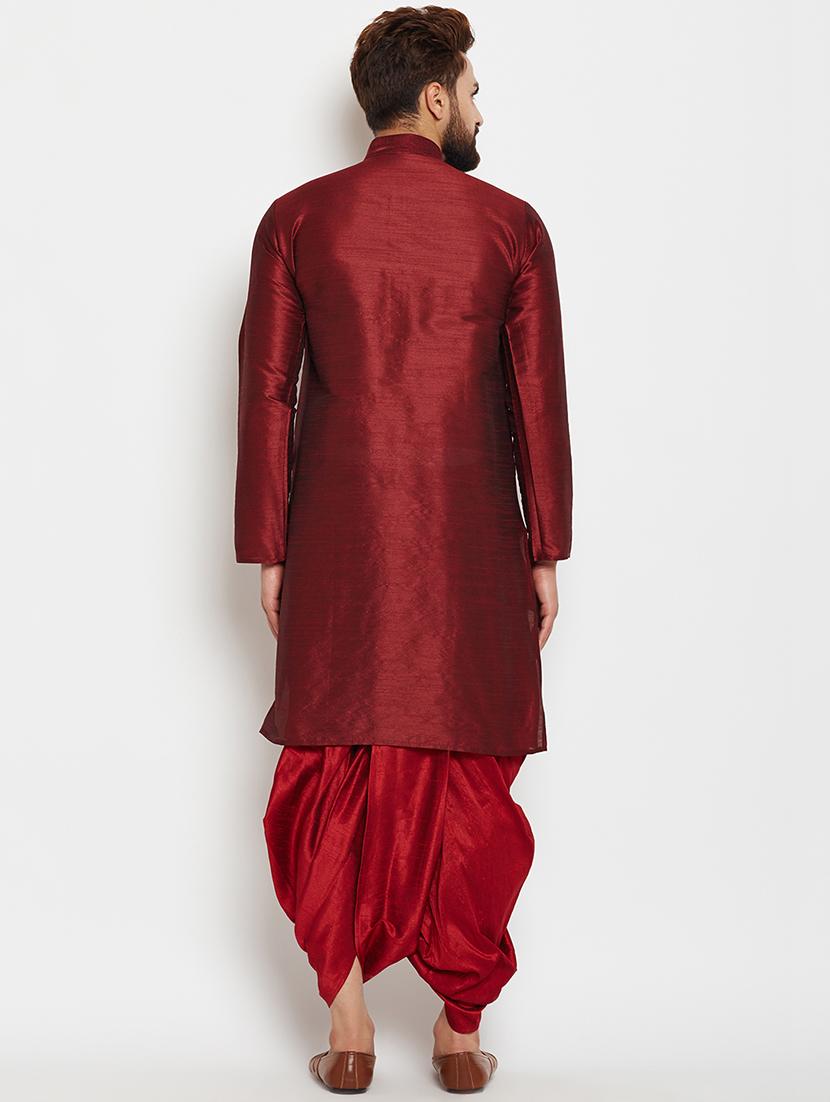 maroon silk blend dhoti kurta set - 15781714 - Standard Image - 2