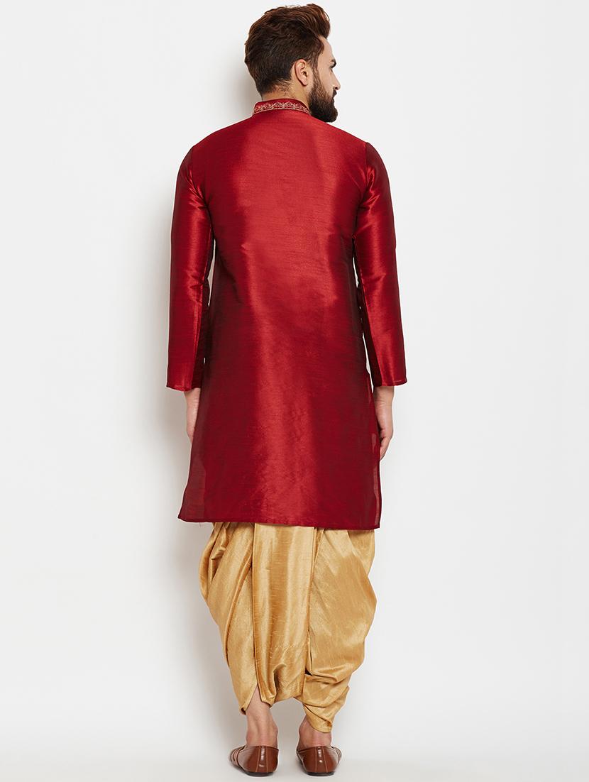 maroon silk blend embroidered dhoti kurta set - 15781717 - Standard Image - 2