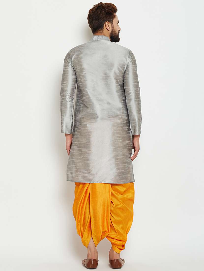 silver silk blend dhoti kurta set - 15781723 - Standard Image - 2