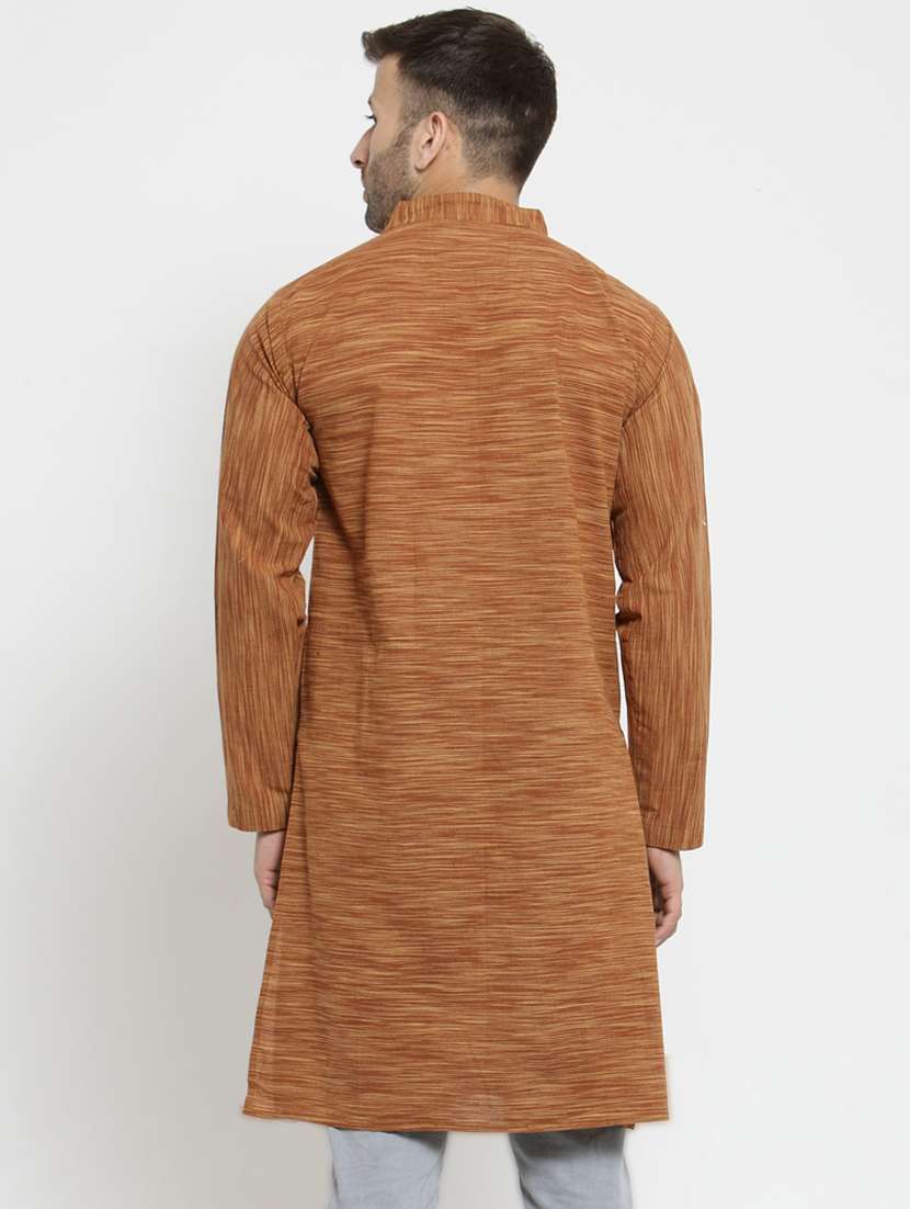 brown cotton long kurta - 15785170 - Standard Image - 2