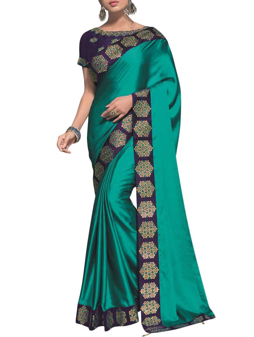 lace embroidered solid saree with blouse