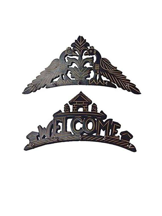 desi karigar beautiful wooden wall hanging key holder with key hooks . a perfect key holder set of 2