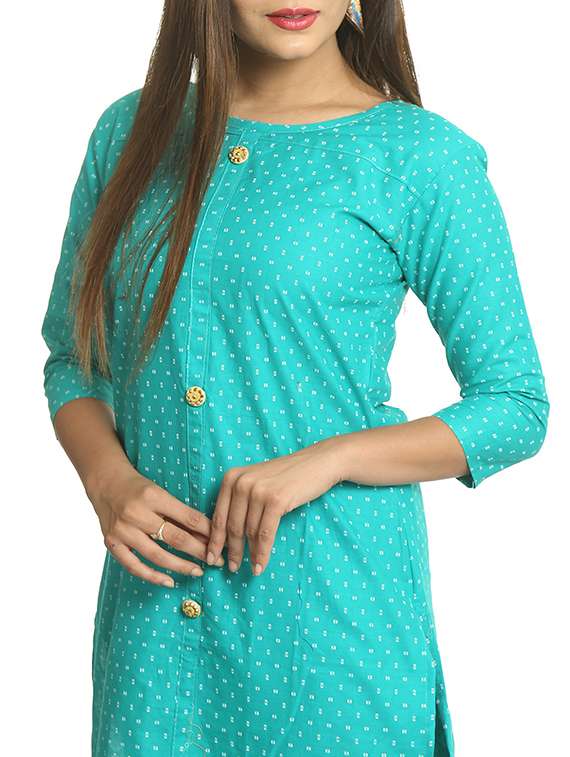 turquoise printed straight kurta - 15791980 -  Standard Image - 2