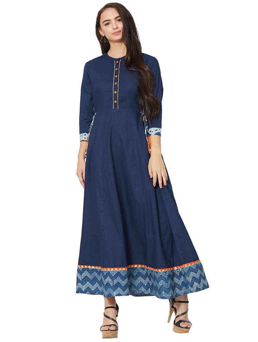 indigo anarkali kurta with tassels