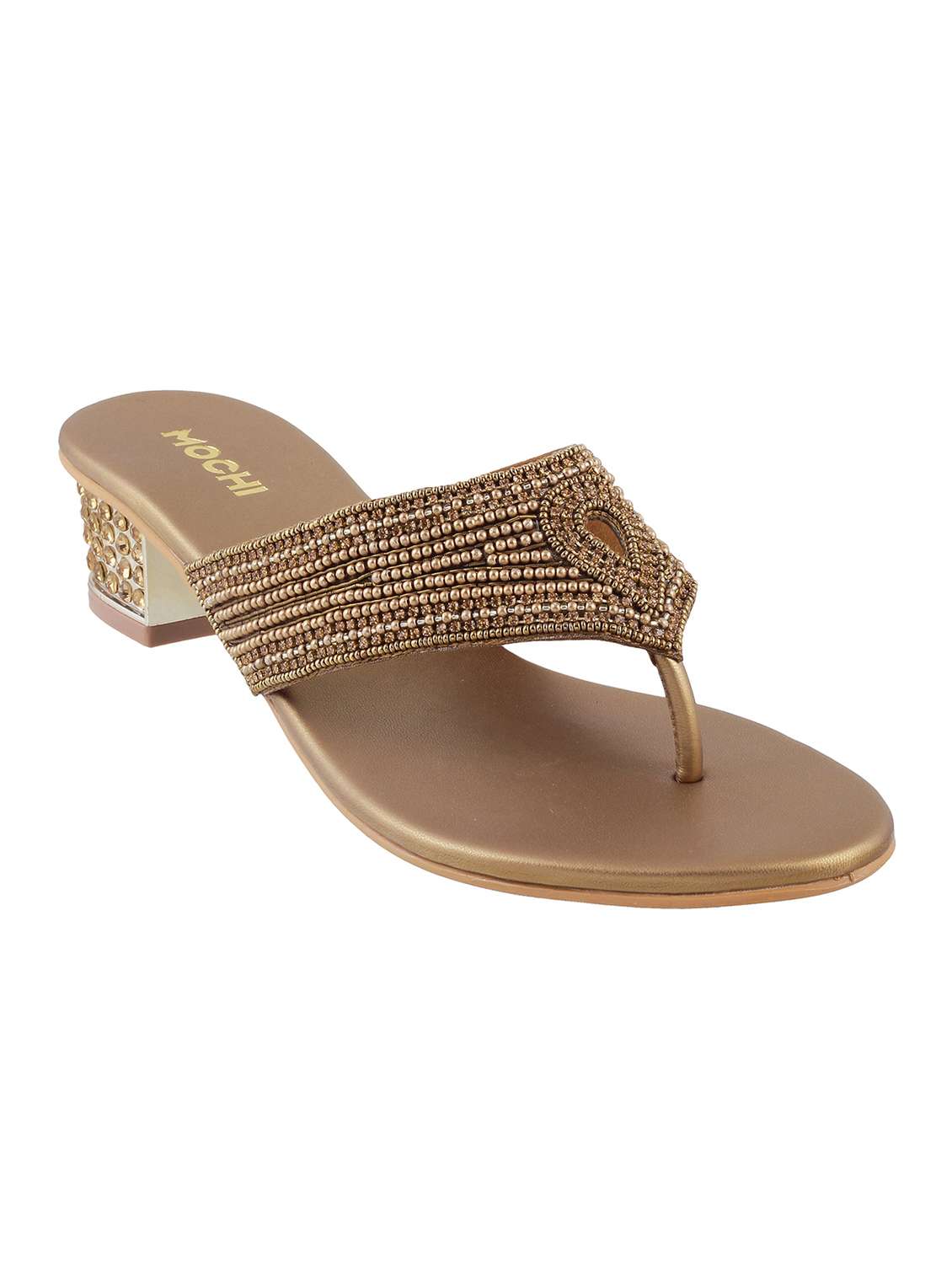 gold faux leather slip on sandals