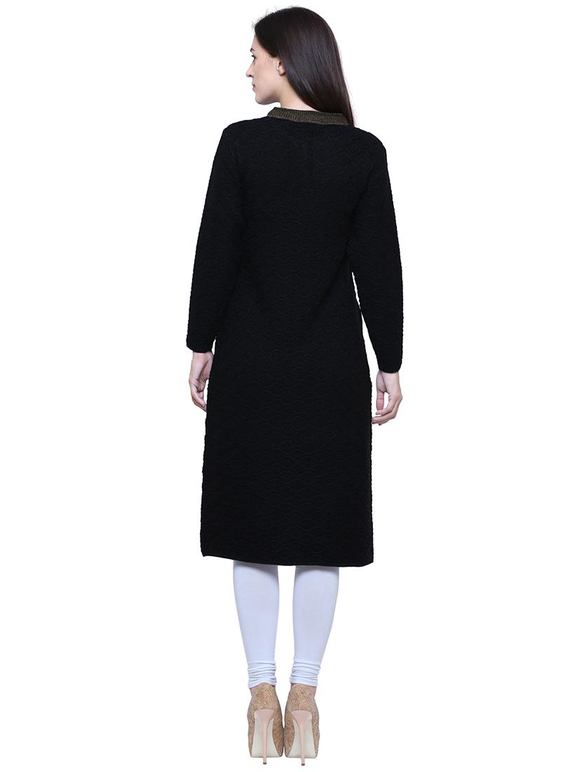 black acrylic woolen kurta - 15795051 - Standard Image - 2