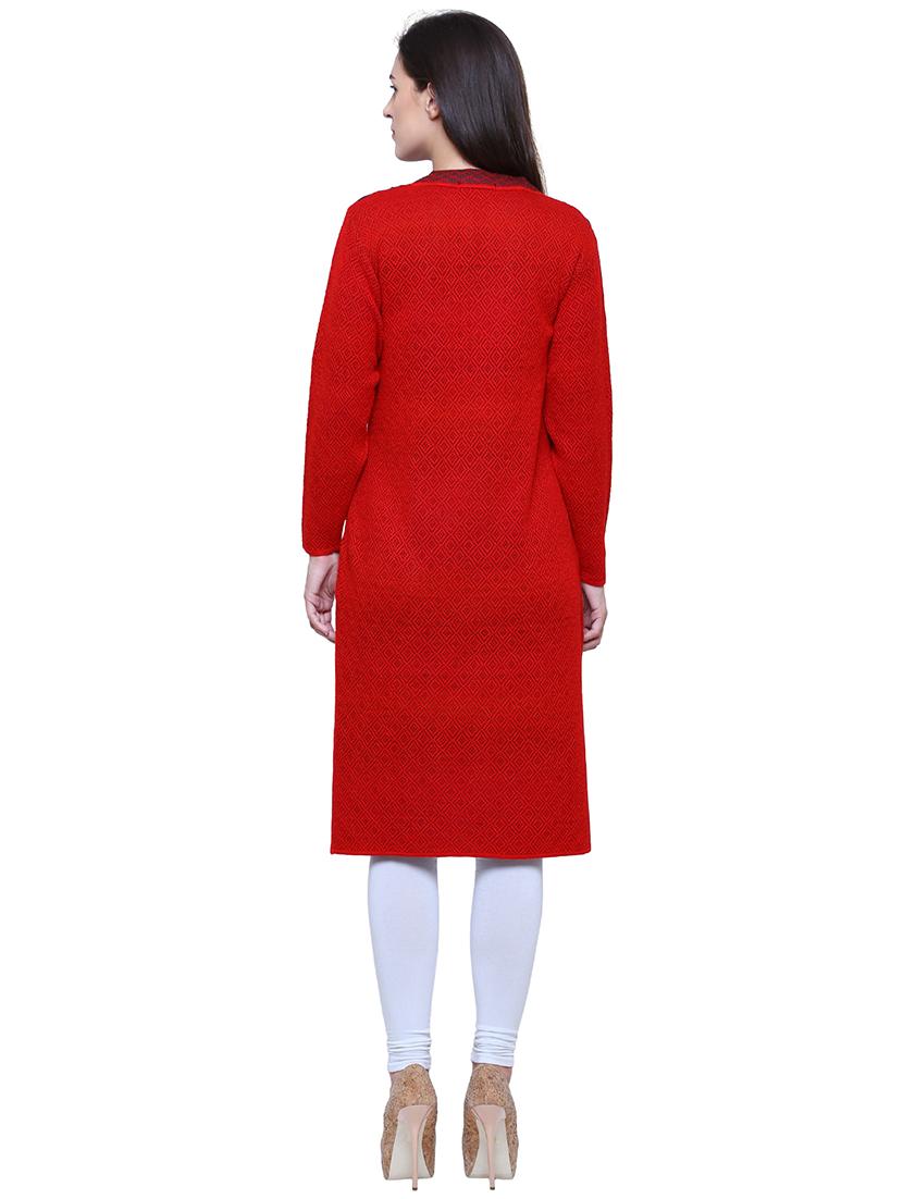 red acrylic woolen kurta - 15795056 - Standard Image - 2