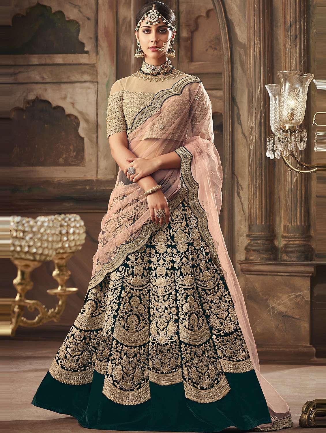 gold embroidered flared lehenga