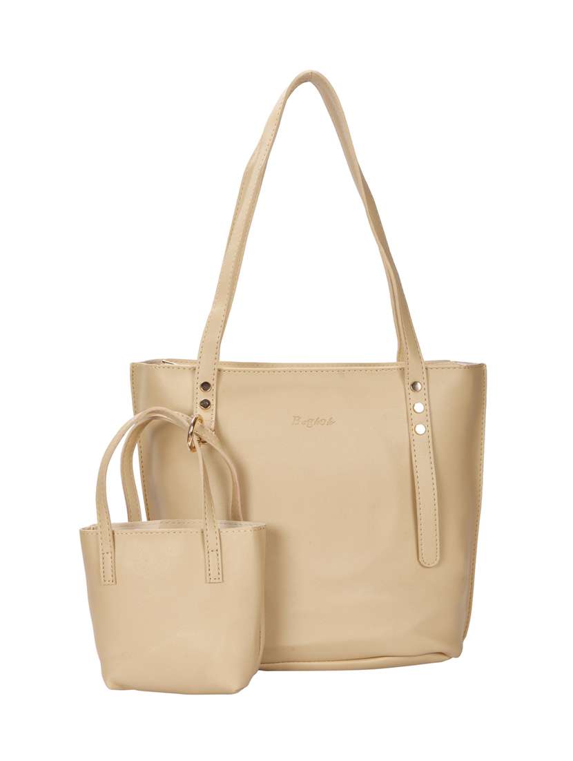 beige leatherette (pu) combo tote