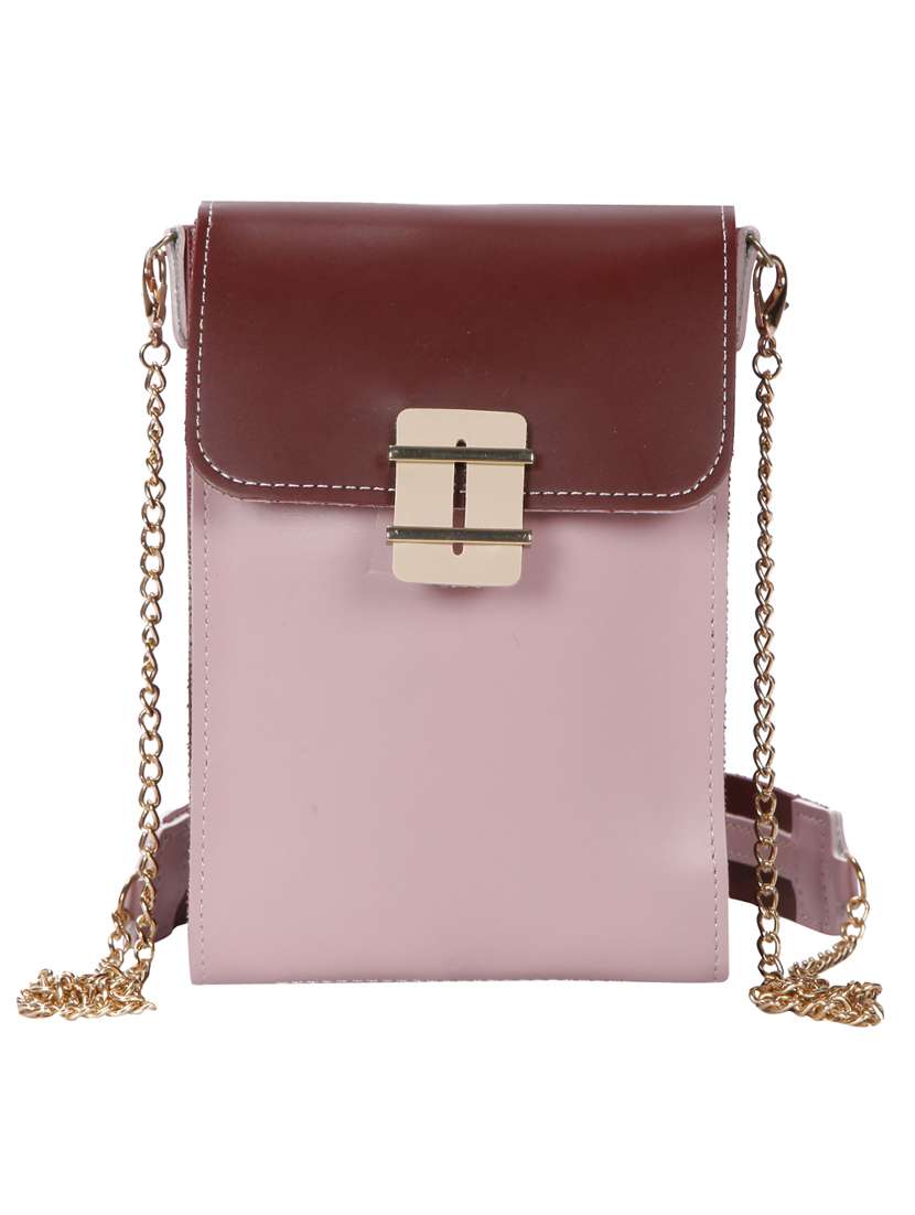 pink leatherette (pu) regular sling bag