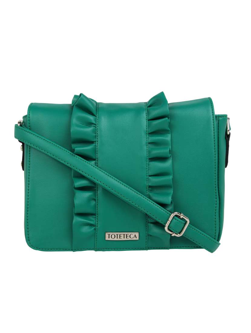 green leatherette (pu) sling bag
