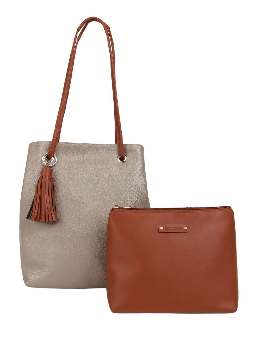 brown leatherette (pu) combo tote