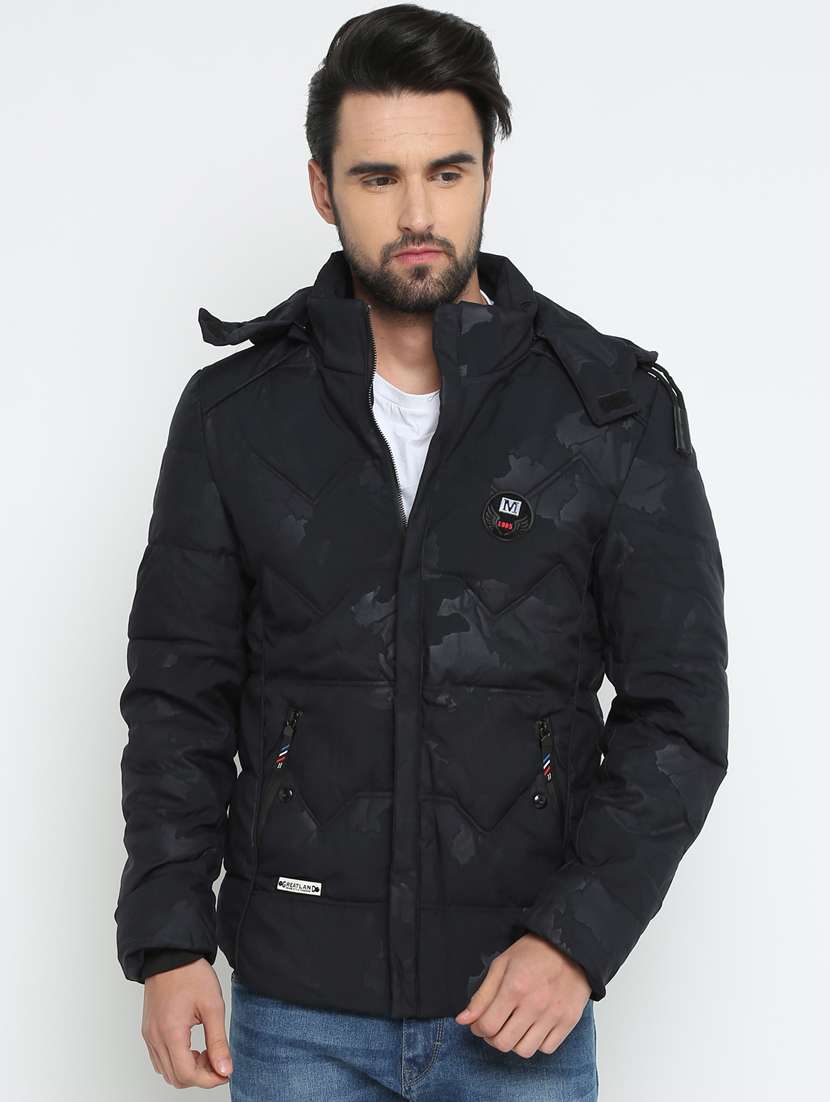 navy blue polyester casual jacket
