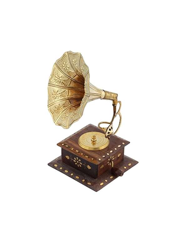 desi karigar handmade wooden vintage dummy gramophone player replica