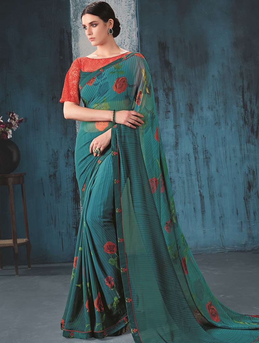floral printed saree with blouse