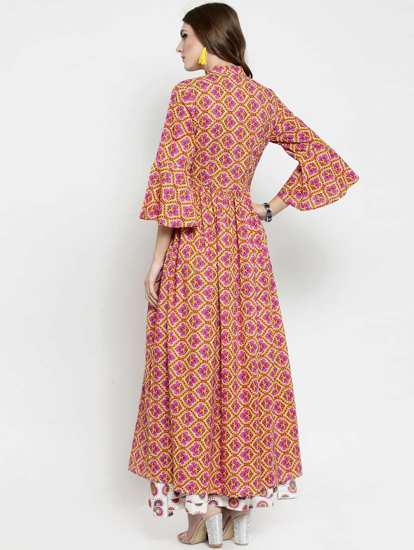 printed flared front slit kurta with skirt set - 15799835 -  Standard Image - 2