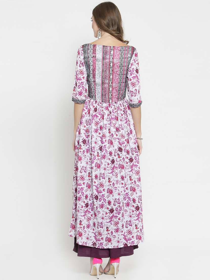 floral flared front slit kurta with palazzo set - 15799840 - Standard Image - 2