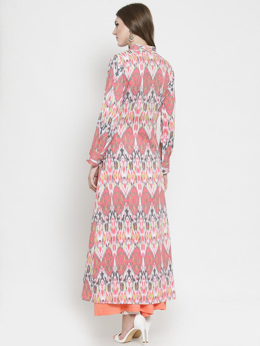ikat printed layered kurta with palazzo set - 15799870 - Standard Image - 2