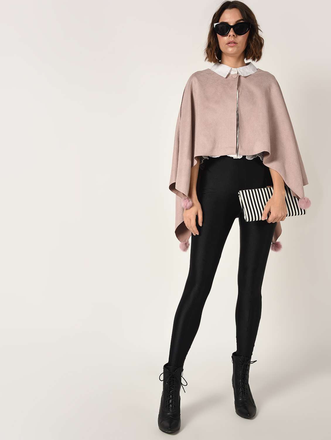 pom pom detail button closure poncho