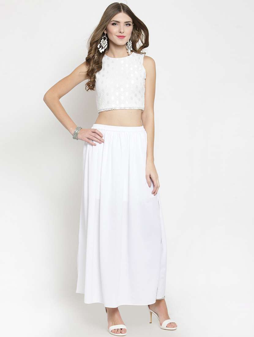 laced crop top and skirt set