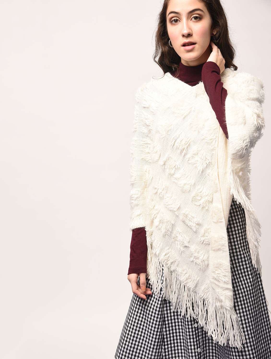 fringed v-neck poncho