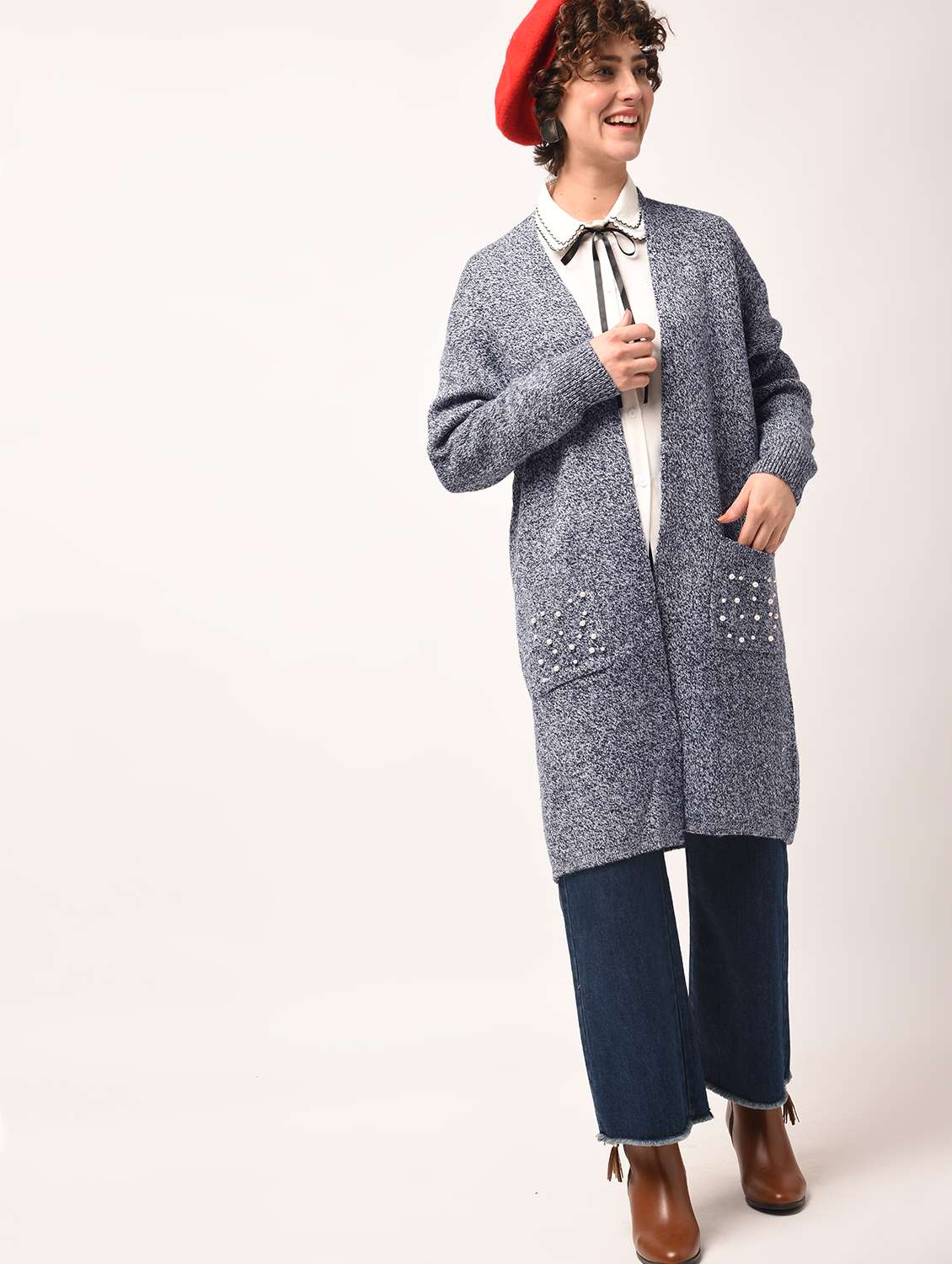 pearl embellished pocket patch shrug