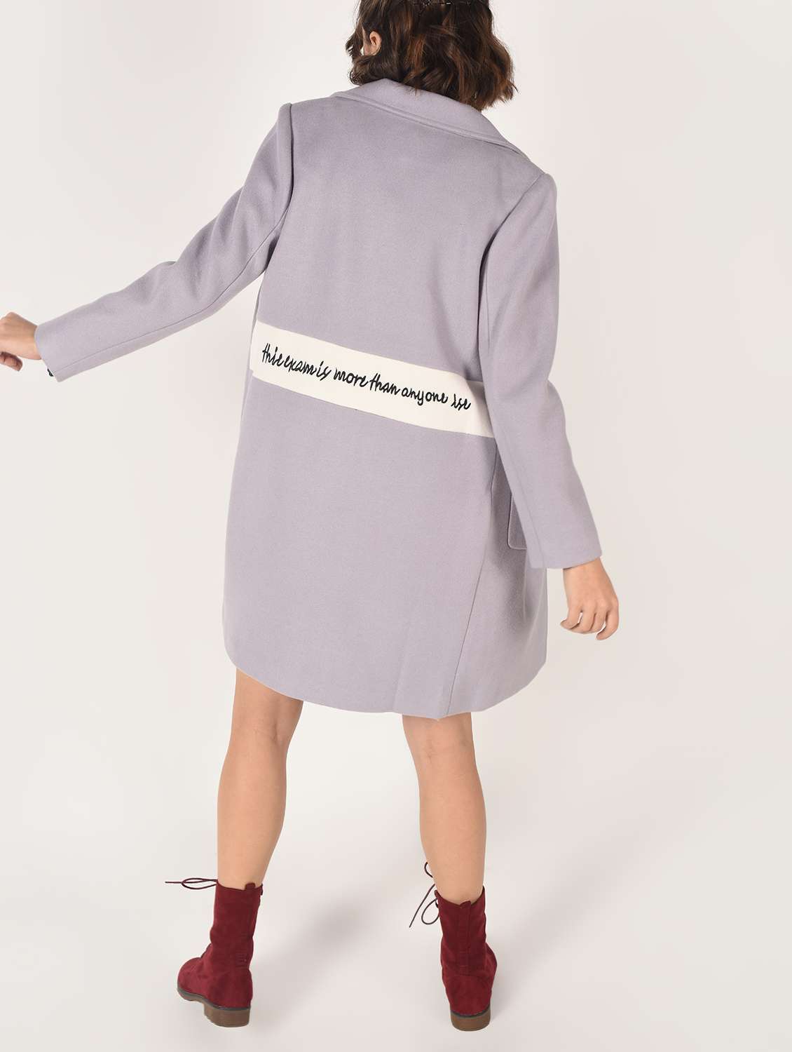 slogan print paneled overcoat