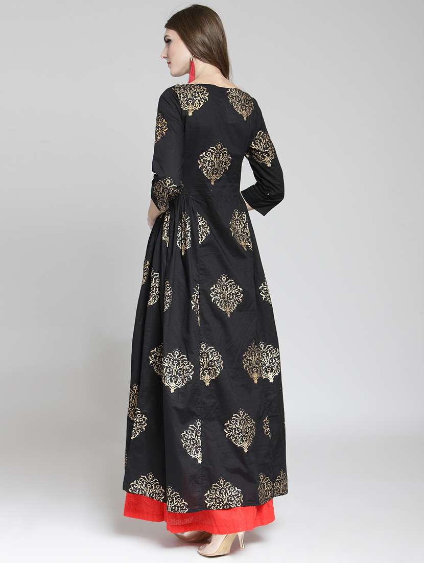 foil printed kurta with skirt set - 15802799 - Standard Image - 2