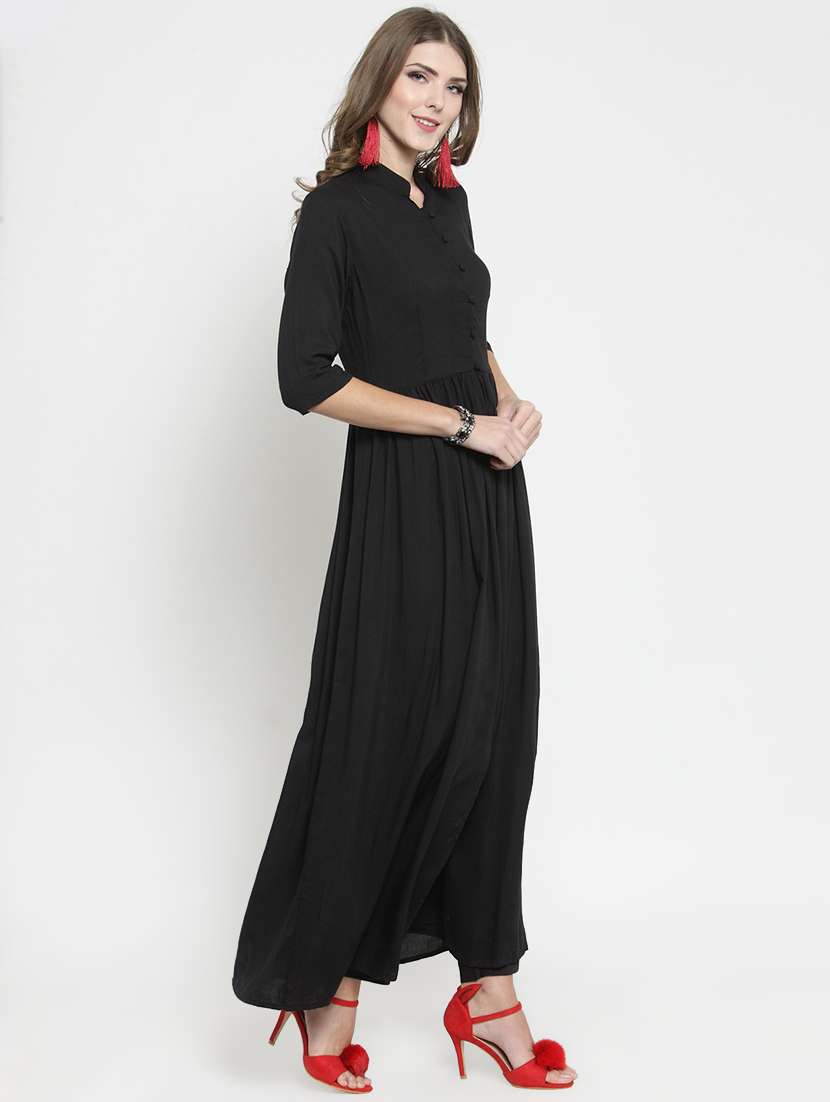 Women Solid Mandarin Neck High Slit Tunic
