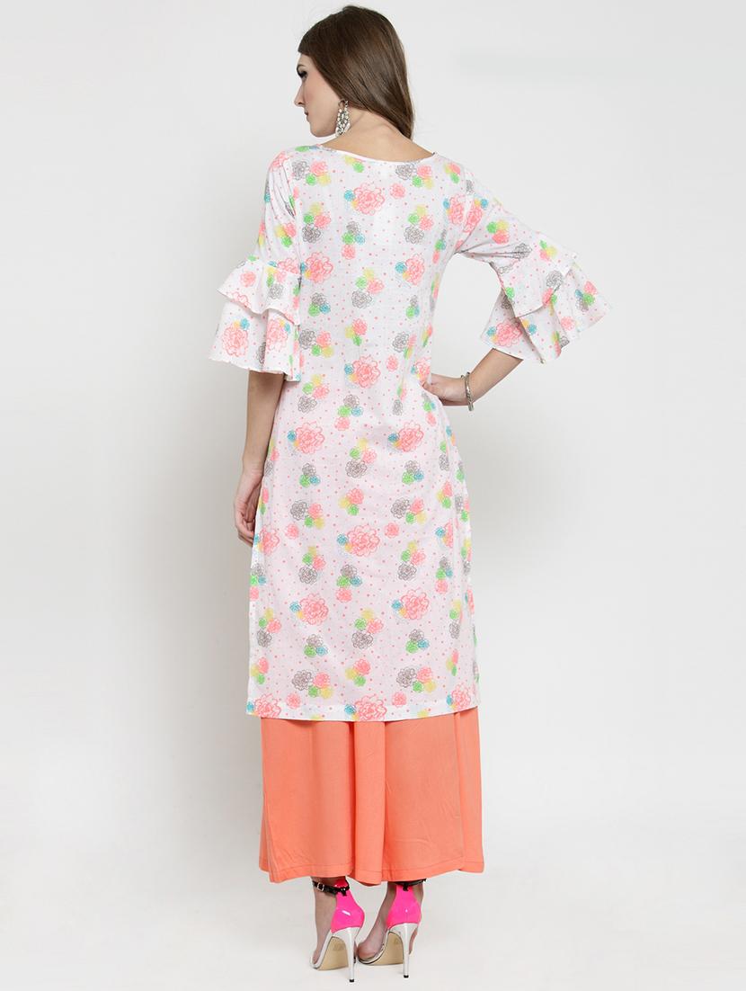 floral layered bell sleeved kurta palazzo set - 15802846 - Standard Image - 2