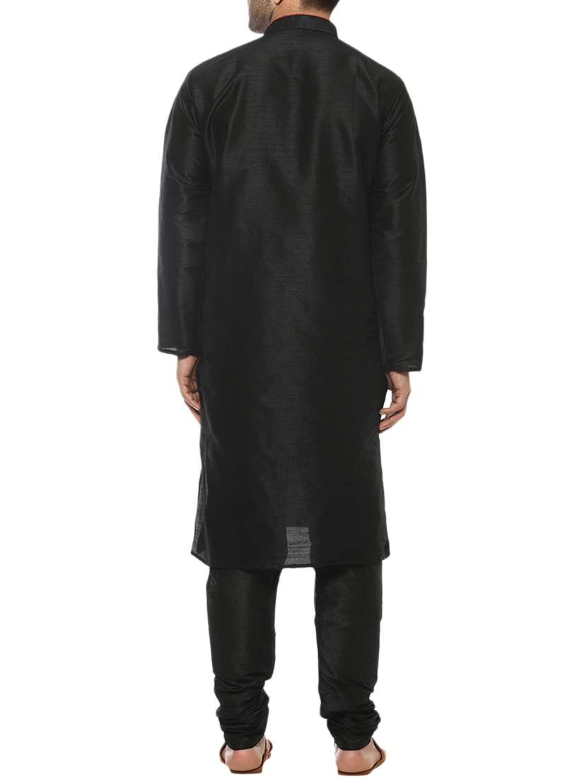 black silk blend kurta pyjama set - 15803079 - Standard Image - 2