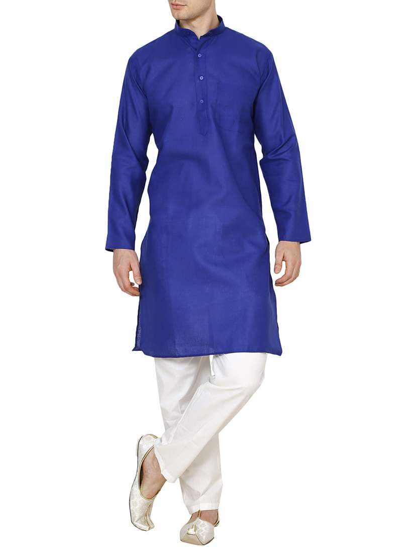 blue cotton long kurta - 15803121 -  Zoom Image - 0
