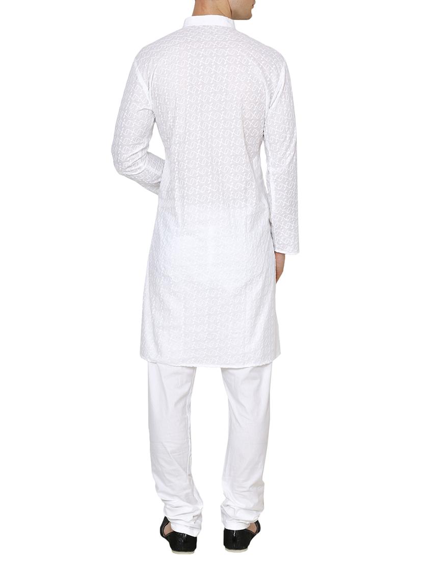 white cotton embroidered long kurta - 15803129 - Standard Image - 2