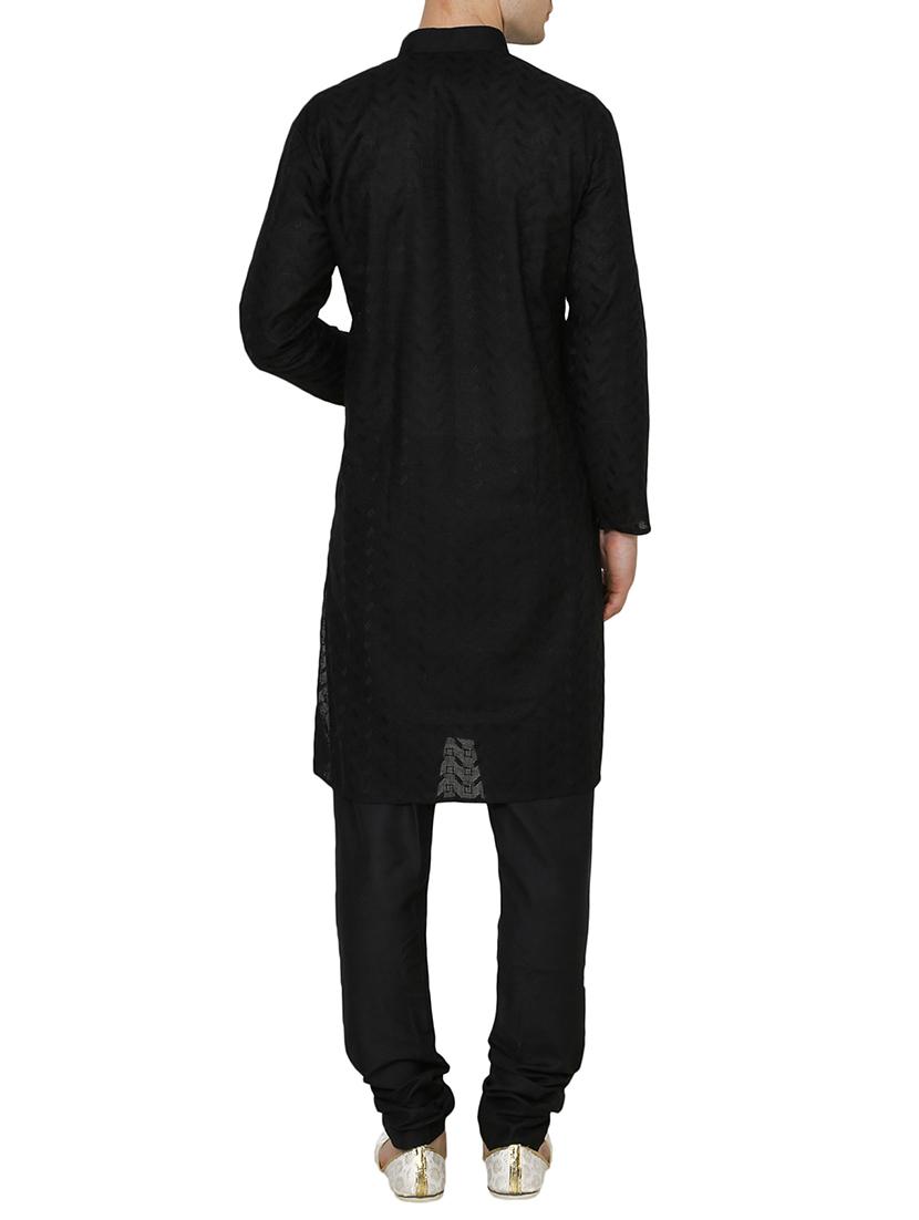black cotton embroidered long kurta - 15803130 - Standard Image - 2