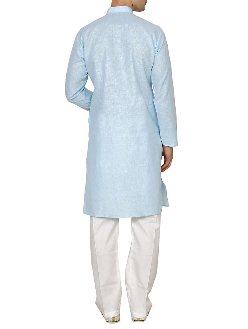 blue cotton long kurta - 15803133 - Standard Image - 2