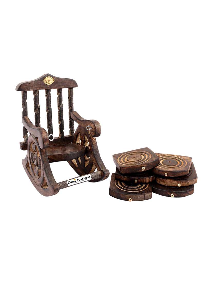 Miniature Rocking Chair Design Wooden Tea Coffee Coaster Set