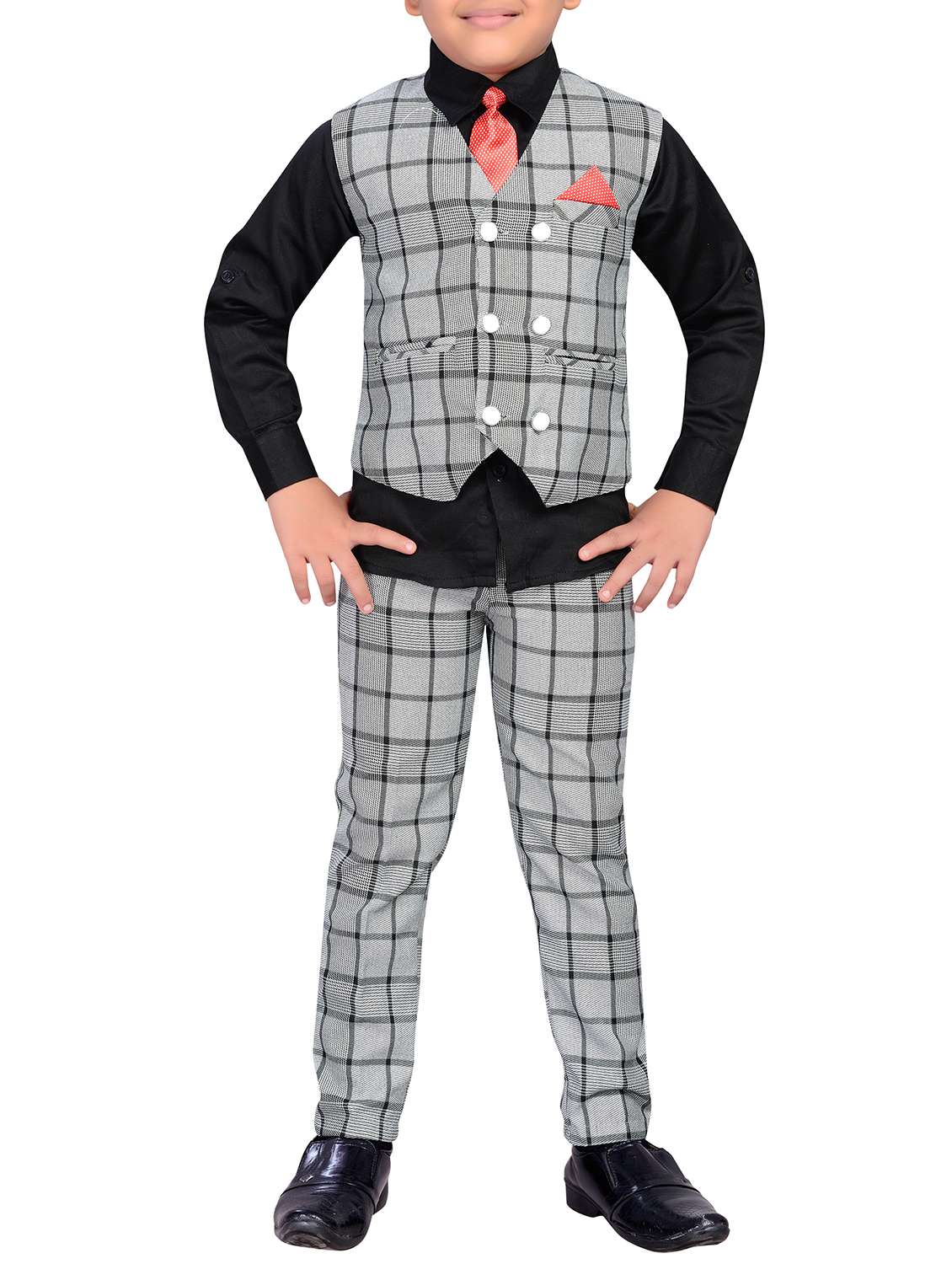 grey cotton blend waistcoat suit set