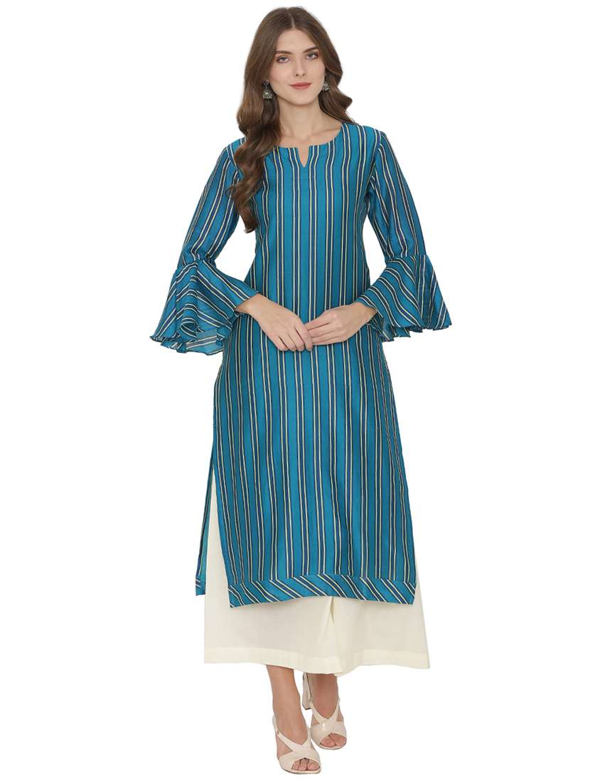 straight stripes bell sleeves kurta