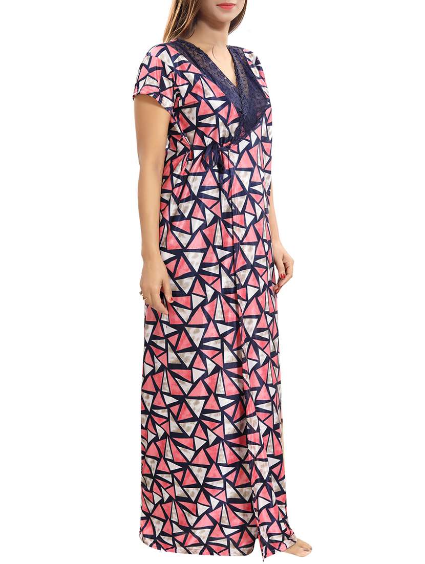 lace detail nighty with robe - 15807917 - Standard Image - 2