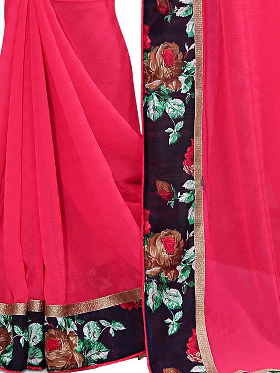 floral border solid saree with blouse - 15809253 - Standard Image - 2
